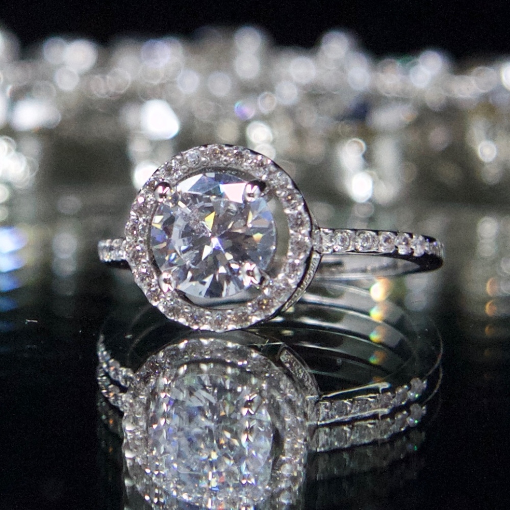 14kt Gold Dipped Swarovski Halo Engagement Ring - Picture 2 of 8
